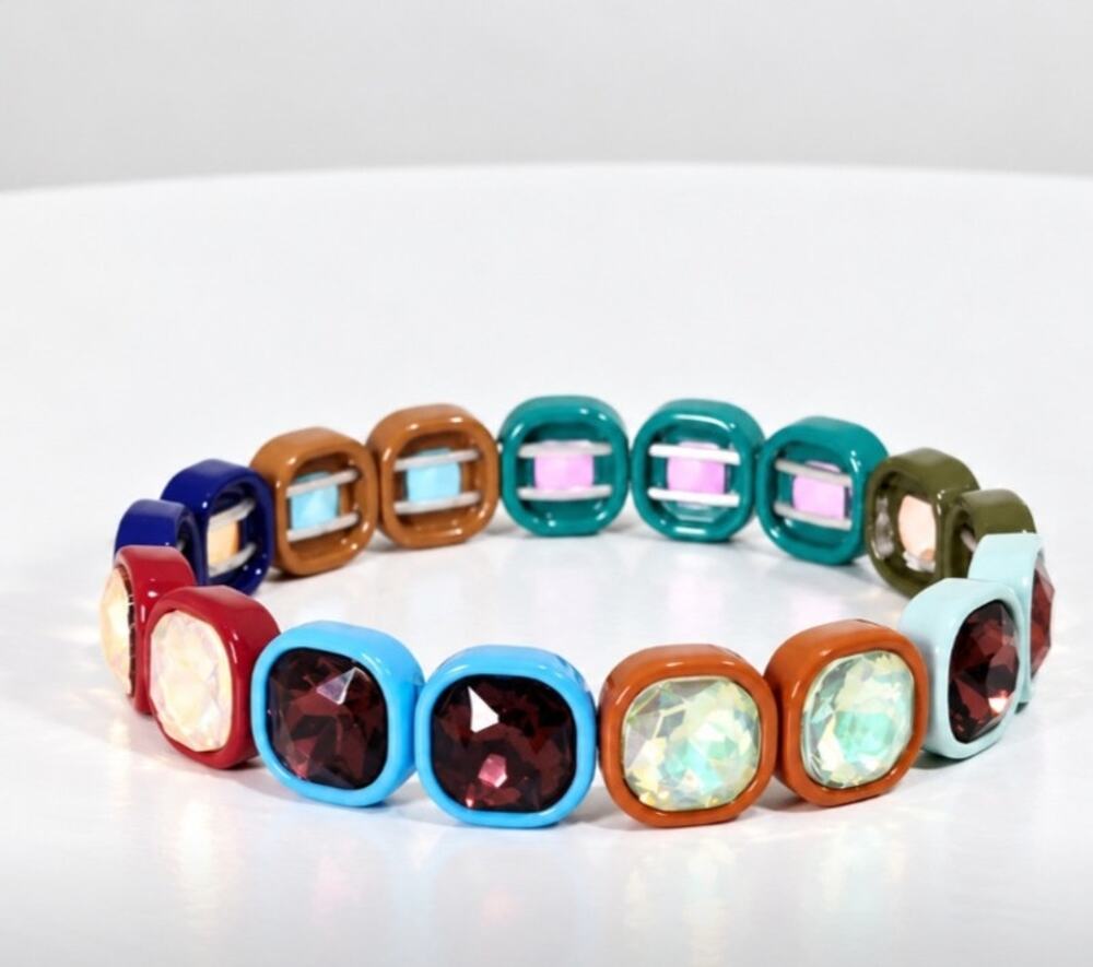 Boho Natural Colorful AB Rhinestone Stretch Bracelet New